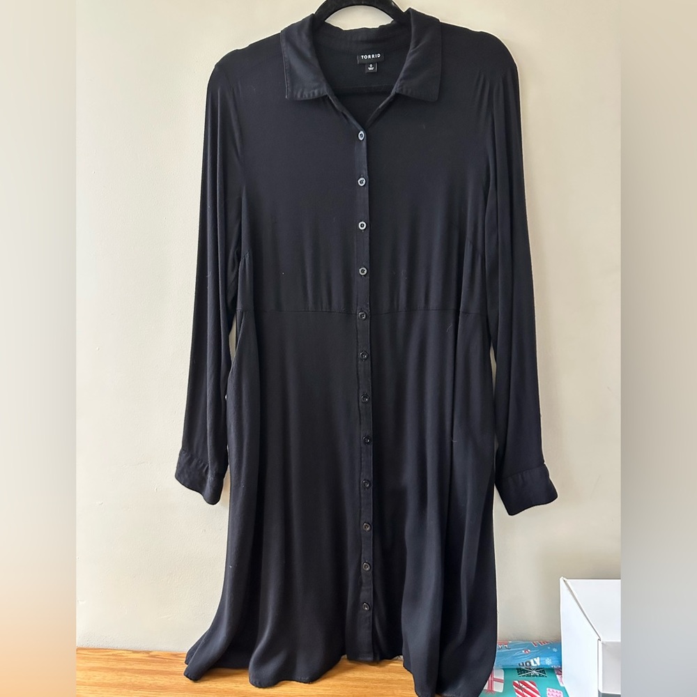 Torrid Black Long Sleeve Button-Front Dress